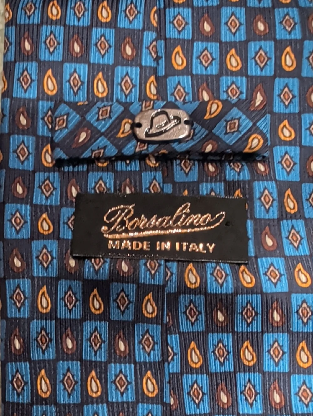 Borsalino navy & Blue geometric pattern tie. - Picture 2 of 2